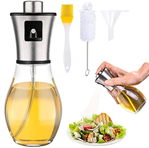 YOFASEN Bottiglia d'olio Portatile - 200ml Spruzzatore Nebulizzatore Olio Bottiglia Spray in Vetro da Cucina in Acciaio Inossidabile per Cucinare Grigliare Insalata