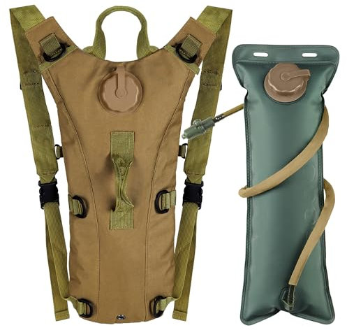 Outplea Taktischer Trinkrucksack mit 3L Wasserblase, Leichter Fahrradrucksack mit Trinksystem, Wasserrucksack für Laufen Radfahren Wandern, Khaki