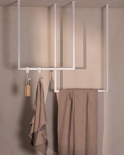 Metallbude Handtuchhalter TENSI - 2er Set Weiß - Deckenmontage - Pulverbeschichtetes Stahlrohr - Kratz-, Stoß- & Schlagfest - 60x50 cm & 80x50 cm