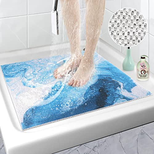 Tapis de Douche Antidérapant 60 x 60 cm, Marine Tapis de Bain Carré en Luffa avec Drainage, Tapis de Baignoire de Massage Lavable pour Cabine de Douche, Salle de Bains, Séchage Rapide