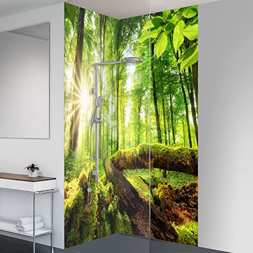 yourplate Duschrückwände individuelle Größe (Waldlandschaft Moos)