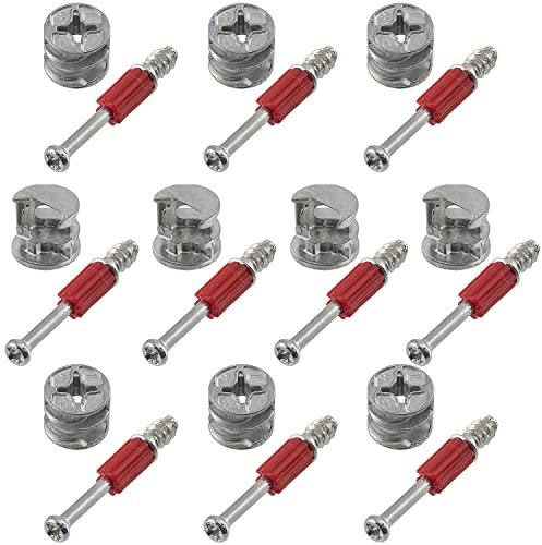 AERZETIX - C65853 - Juego de 10 herrajes de montaje excéntricos para empotrar + 10 espárragos Ø6x44mm - para panel de 18mm - en acero - carpintería ebanista mueble madera MDF melamina armario