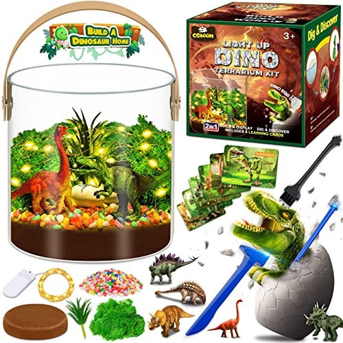 Dinosaurier Spielzeug ab 4 5 6 7 8 9 10 Jahre, Dino Ausgrabungsset für Kinder mit Terrarium Set, Ei Dinosaurier Spielzeug, Dinosaurier-Geschenke für Jungen, Geburtstagsgeschenk, Bastelset für Kinder