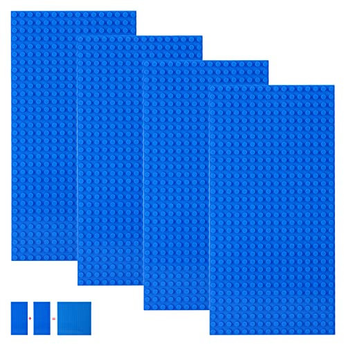 shineFinder 4 base Plates Compatible with Lego, Baseplate 5x10 with 16 x 32 stud board (Blue)