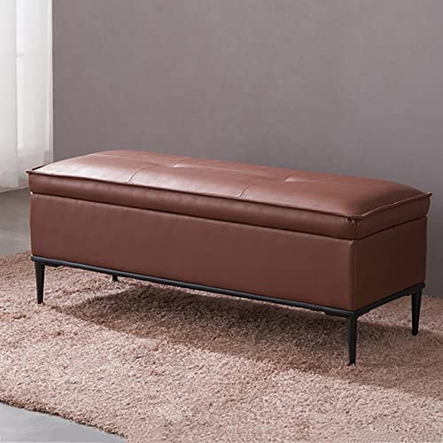 Kunstleder-Ende Der Bettbank Mit Stauraum,Moderne Pu-Leder-Aufbewahrungshockerbank,Gepolsterter Fußstützenhocker Couchtisch Für Wohnzimmer Schlafzimmer-Braun 100x45x45cm(39x18x18inch)