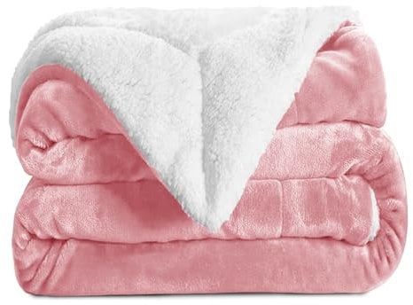 Aspire Homeware Sherpa Fleece Throw Blanket Soft Fluffy King Size Bed Throws Large Travel Blankets Microfiber Sofa Throw (Pink, (200 x 240 cm))