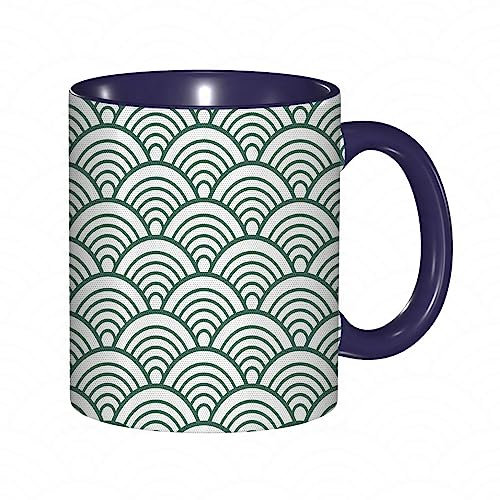 DHAEY Mug porcelaine fine Motif Seigaiha Chinois Traditionnel Japonais Écailles Abstraites Inspirations |Mug humour pour collègue, amis, copains, frères et soeurs |Mug original avec