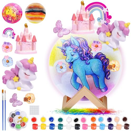 ONLYFUN Bastelset Kinder Mondlicht, Einhorn Heschenke für Mädchen, DIY Einhorn Garten Nachtlicht Geschenk Spielzeug, Basteln für Mädchen 6 7 8 9 10 11 12 jahre