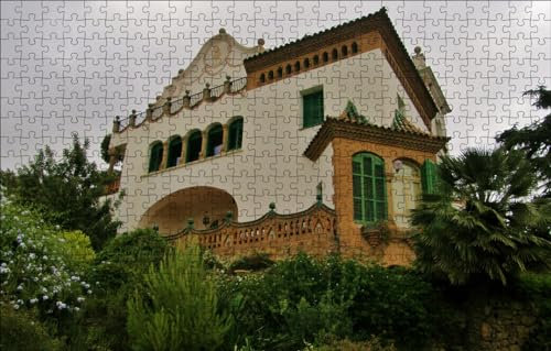 GUOHLOZ 1000 Teile Landschaften Puzzle, Planke Puzzle - Familienpuzzle Verringerter Druck Schwieriges Puzzle Unmögliche Puzzle für Erwachsene 6+ Gebäude, Spanien, Barcelona, ​​​​Park Güell, 75x50cm