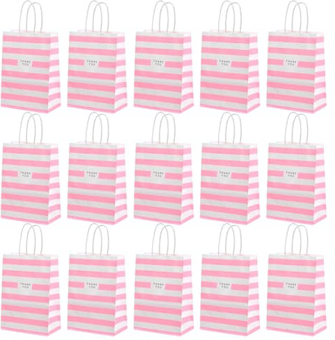 15 Pcs Sac en Papier Colorés avec Poignée, 15x8x21cm Sac Cadeau Cadeaux en Papier Kraft, Pochettes Cadeaux Recyclable, Sac Cadeaux en Papier de Taille avec Poignée pour Mariage Anniversaire (rose)