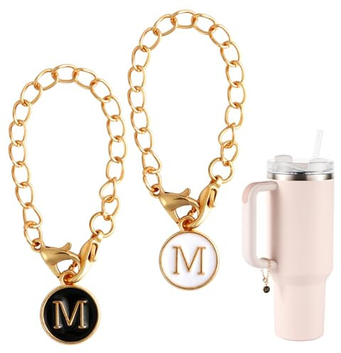 2pcs Stanley Cup Pendant Accessories, Personalized Name ID Alphabet Pendant Chain for Stanley Tumbler (Letter M)