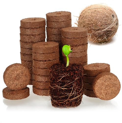 com-four® 50x pastilles gonflantes de Noix de Coco - Support de Culture pour graines de Plantes - disques de Noix de Coco biodégradables - Aide à la Culture en Fibre de Coco - comprimés gonflants