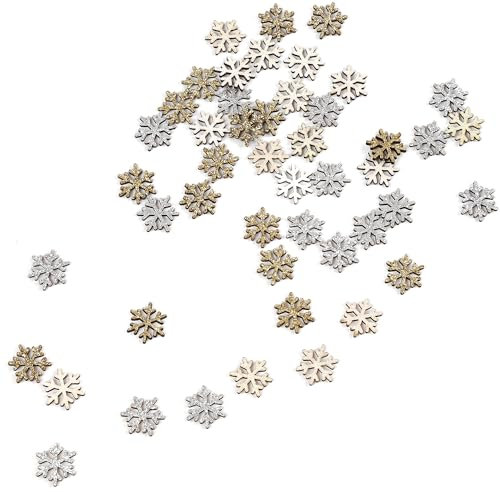 Oblique Unique® Holz Streudeko Weihnachtsmotive Winter Glitzer Tisch Deko für Advent Weihnachten Weihnachtsdeko (Glitzerschneeflocken)