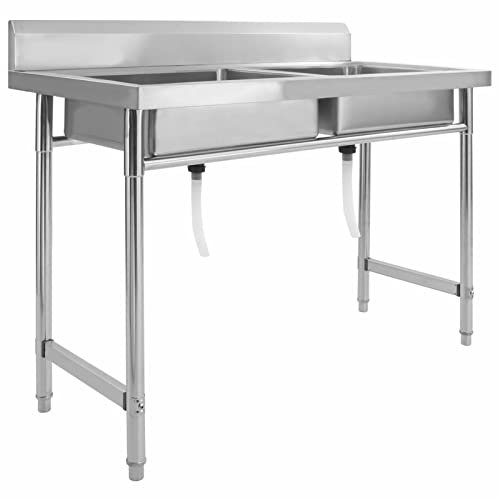 TANZEM Évier de cuisine à lavabo double Acier inoxydable,Vasque À Poser Salle De Bain,Lavabo Salle De Bain