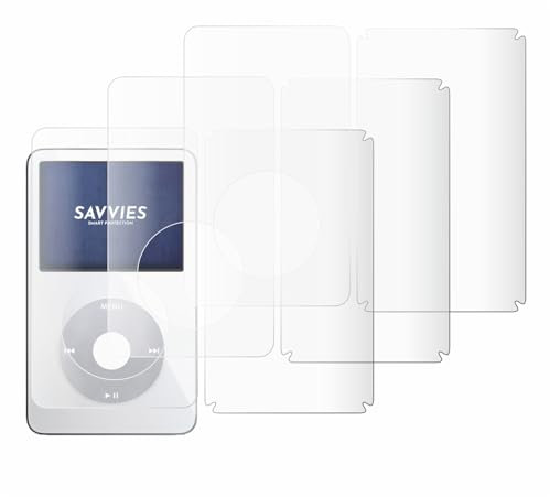 Savvies 4 Stück Full-Screen Schutzfolie für Apple iPod Classic Video (Display+Rückseite) Full-Cover Displayschutz-Folie mit Installationshilfe
