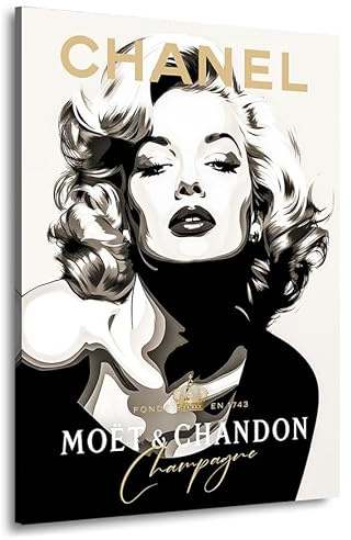 Kunstgestalten24 | Marilyn Monroe Champagner Lifestyle Leinwand-Bild | Leinwandbild mit Echtholz-Keilrahmen | Wandbild Gemälde Kunst Art | Hochwertige Kunstdrucke | XXL Bilder auf Leinwand