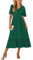 IFFEI Women Summer Maxi Dresses V Neck Chiffon Ruffle Sleeve Swiss Dots A-Line Dress Stretchy High Waist Flowy Wedding Guest Dress Ladies Dresses Dark Green
