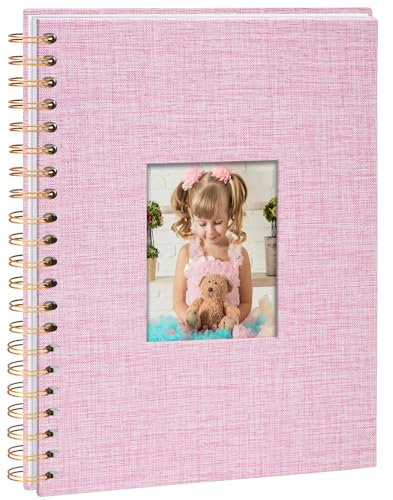 Vienrose Fotoalbum zum Selbstgestalten 28 x 20,5 cm, DIY Scrapbook Spiralalbum mit 80 Weißen Seiten, Leinen Fotoalbum zum Einkleben für Familien, Baby, Hochzeit, Jahrestag, Geburtstags, Rosa