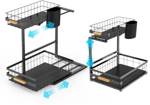 Zoyiancy Organizer Cucina Sottolavello Nero,2 ripiani estraibili organizzatori, organizer sottolavello cucina, multiuso sotto lavello