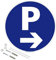 Panneau de signalisation rétro réfléchissant rond prépercé PVC ou ALU diam 250mm ou 300mm + Kit de fixation pour pose facile, rapide - Parking flèche à droite -