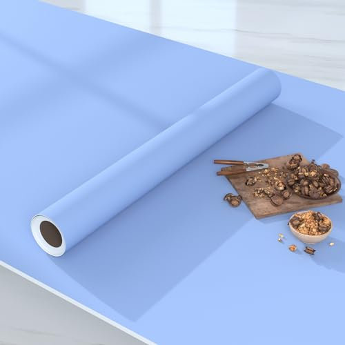 VIOPVERY Peel and Stick Wallpaper - 40cmx1000cm Plain Blue Thick Vinyl Wrap for Kitchen Worktop and Bedroom Furniture