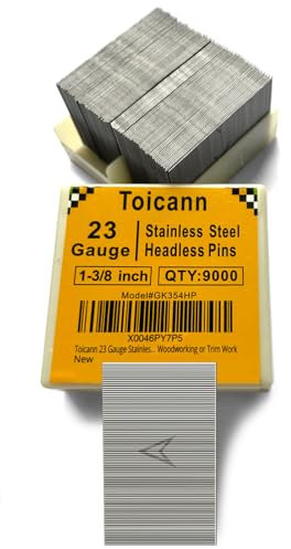 Toicann 23 Gauge Stainless Steel Pinner Nails 9000 pcs Headless Pin Nails for 23 GA Pneumatic or Electric Pinner or Pin Nail Gun, Ideal for Fine Woodworking or Trim Work (1-3/8 inch (9000 pcs))