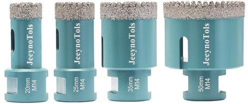 Broca diamante kit 4 piezas (20/25/35/50mm) - JeeynoTols M14 corona diamante kit para azulejos de porcelana, cerámica, granito y mármol.