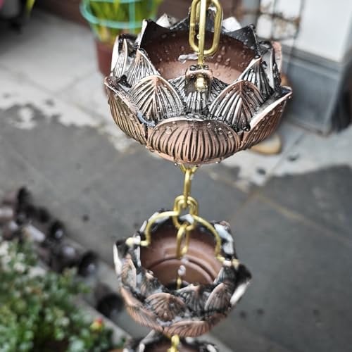 Blazea Regenablaufkette Exquisite Lotus-Regenkette, Antike Regenrinnenkettenverzierung, Dekoratives Regenspiel aus Metall, Regensammler für Die Traufenentwässerung (Size : 5m (16.4ft))
