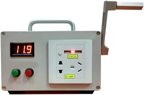 Generatore portatile a manovella, 220 V, mini alimentatore a manovella con 2 porte USB, 2 prese, capacità della batteria 6600 mA