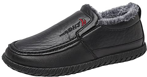 Scarpe da snowboard da uomo 49 scarpe da uomo invernali casual in pelle con velluto e spessi stivali da neve antiscivolo scarpe bianche da uomo sneakers alte, Nero , 41 EU