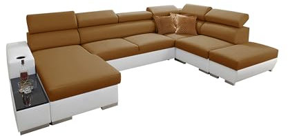 All4All Ecksofa mit Schlaffunktion Picanto 358 cm x 227 cm - Wohnlandschaft U-Form - Sofa mit Bettkasten - XXL Sofa - Groß - Gewebe mit Kunstleder - Linke Seite - Gelb/Weiß - Modern 26