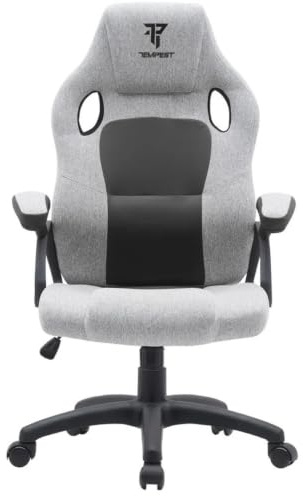 Tempest Discover Silla Gaming, Polipiel y Tela, Reposabrazos Fijo, Mecanismo de Mariposa, hasta 120 kg, Base de Nylon 320 mm (Gris/Negro, Polipiel/Tela Transpirable)