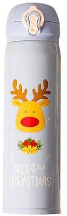 Christmas Insulated Water Bottle 500ml, Stainless Steel Vacuum Insulated Cup, Xmas Coffee Cup Travel Mug, Metal Water Bottle, Hot and Cold Drinks, for Christmas Kids Adult (Blue B)