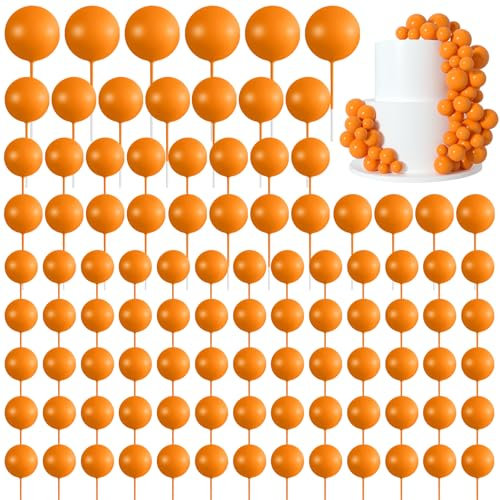 Morcheiong 114 Pcs Cake Balls Decorations Balloon Cake Topper Cake Insert Topper Foam Cake Topper Balls Cake Picks for Cake Decorations Birthday Party Wedding Anniversary (Orange)
