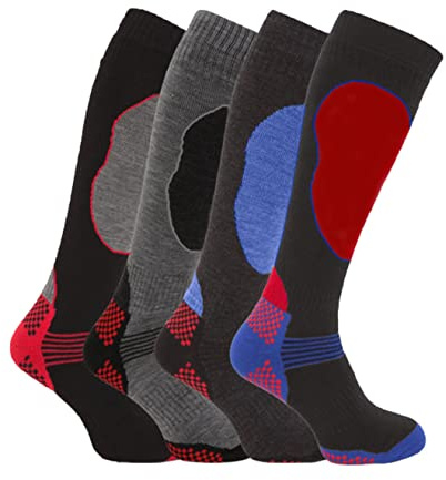 Lot de 4 paires de chaussettes de ski thermiques haute performance pour garçon (9-12/4-7 ans), (12-3/7-10 ans) et (4-5,5/10-13 ans), coloris assortis, 10-13 ans