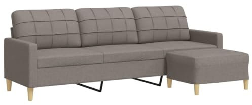 vidaXL Sofa 3-Sitzer, Couch mit Fußhocker Metallgestell, Polstersofa Stoffsofa für Wohnzimmer, Loungesofa Sitzmöbel, Modern, Taupe Stoff