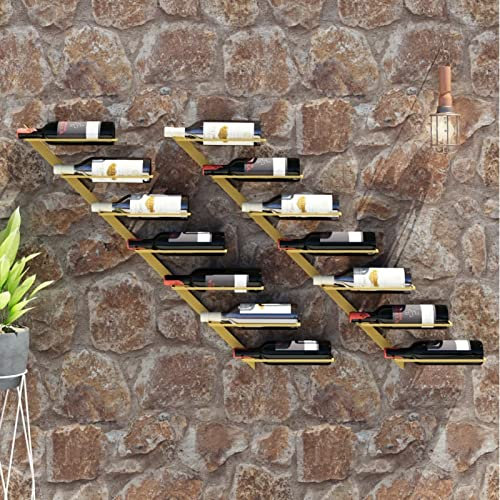 Iiaky Casier à vin Mural pour 7 Bouteilles 2 pcs Doré Métal,Porte Bouteille,Rangement Bouteille,Range Bouteille vin