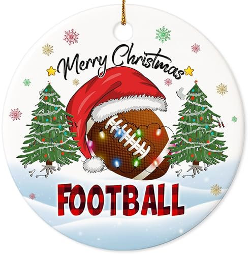 Decorlion Weihnachtsschmuck - Fußball Frohe Weihnachten Keramik Ornament Christbaumschmuck Hängende Ornament Fußball Ornament für Familie Freunde Fußballliebhaber