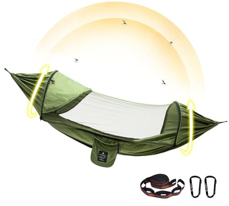 Tente hamac de camping avec filet | Hamac d'extérieur portable avec filet | Hamac d'extérieur portable avec moustiquaire | Tente hamac avec sangles d'arbre pour la randonnée, l'intérieur, la terrasse,