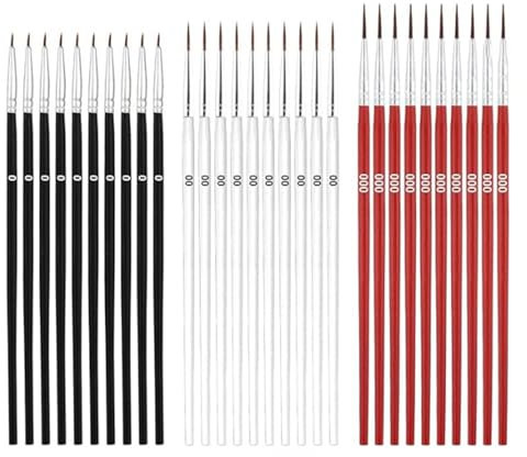 Lot de 30 pinceaux fins de 3 tailles - Petit pinceau de détail - Pinceau à pointe fine #0#00#000 - Fournitures de dessin