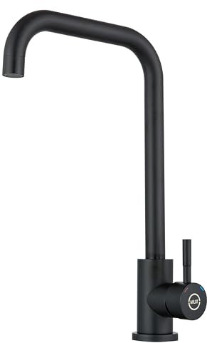 MILOT Kitchen Taps Mixer, 360° Swivel Monobloc Kitchen Sink Tap Mixer Taps, 35.5 cm Spout Height, Stainless Steel, Easy Screw-Free Installation, Black Kitchen Mixer Tap 1 Hole (Matte Black)