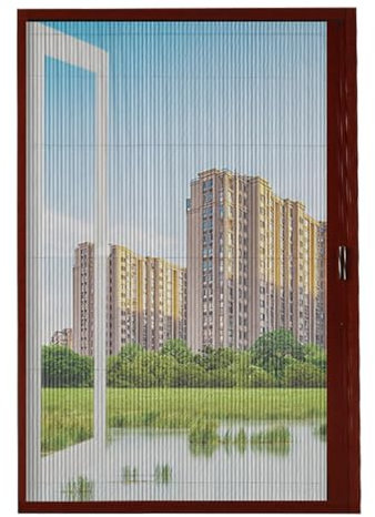 Fliegenschutz Alurahmen Mückengitter Rote erweiterbare Fenstergitter für Hausfenster, verstellbares horizontales Schiebefenstergitter mit Griff und Aluminiumrahmen, faltbares Ersatzfenstergitter(80x12