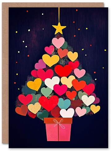 Wee Blue Coo Greeting Card Love Heart Tree Present Colourful Modern Painting For Her Woman Xmas Christmas Card