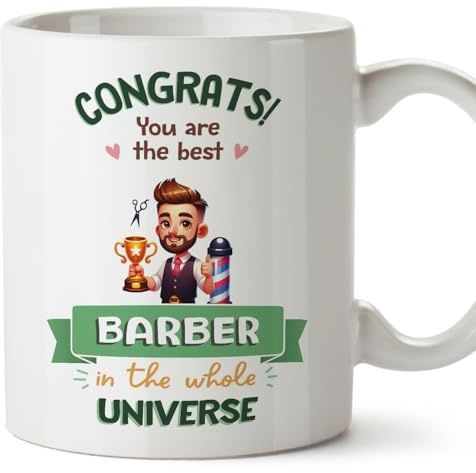 MUGFFINS Barber Man Mug - in English - Best in Universe Trophy - Funny Gift for Colleagues - Ceramic 11oz Mug