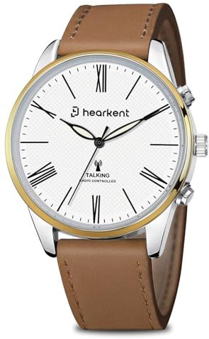 Hearkent Talking Watch for The Visually Impaired, Speaks Time and Date, Men's Wrist Watches, Automatically Adjust Time, Gifts for Blind People, Seniors Men with Leather Band(Brown)