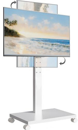Neothm Heavy-Duty Iron Base Mobile TV Stand on Wheels for 32-75 TVs | 60° Swivel & Tilt | Portrait/Landscape Rotation Height Adjustable Portable TV Cart | 50kg Capacity for Living Room/Office/Outdoor