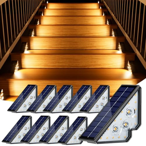 Solarlampen für Außen Garten Treppenlicht 800mAh Treppenbeleuchtung Außen Solar Bodenleuchten Aussen für Innenhöfe Dekoration Terrasse Zaun Pathway Stufen Treppen LED Wegeleuchten IP65 18 LED 10 Stück