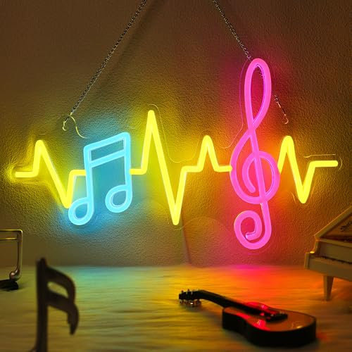 CoolGift Mart Musiknoten Neon Schild, Dimmbares LED Neon Wandschild USB betrieben, Musik Dekoration für Schlafzimmer Wohnzimmer Mann Höhle Studio, Musikalische Geschenke