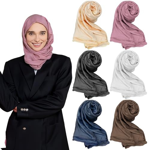 YFNVH 6er-Pack Jersey-Hijab für Damen, dehnbare Baumwolle, muslimisches Kopftuch, Schal, Wickeltuch für den täglichen Gebrauch, Gebet, Ramadan, 6 Farben