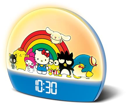 Hello Kitty and Friends Sunrise Alarm Clock - Luci multicolore, ricarica USB, display a LED e funzione snooze
